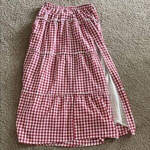 Edikted Red Gingham Maxi Skirt